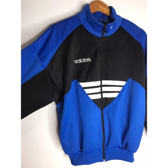 Adidas Men’s Small Track Jacket Trefoil Logo Collar Black Blue - Picture 4 of 9